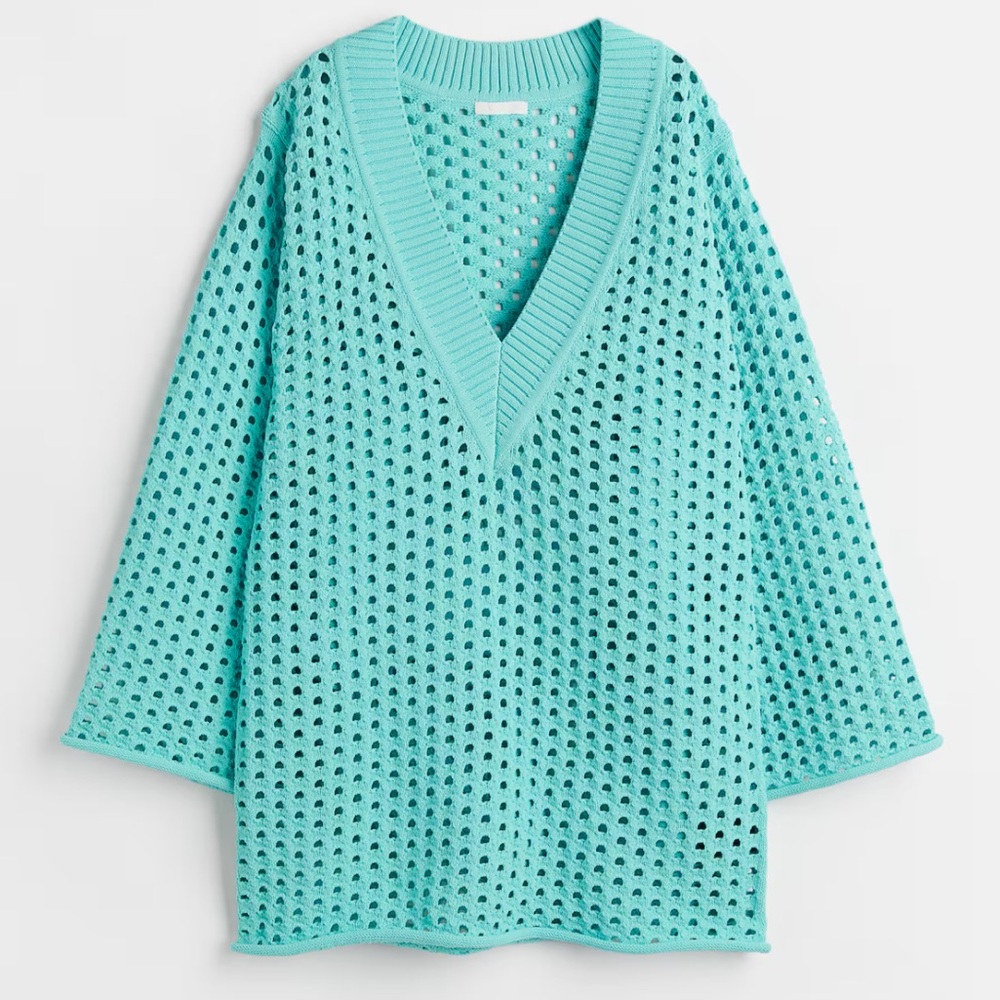 BNWT! ZARA, HOLE-KNIT DRESS, LIGHT TURQOUISE 🩵 SZ - S
